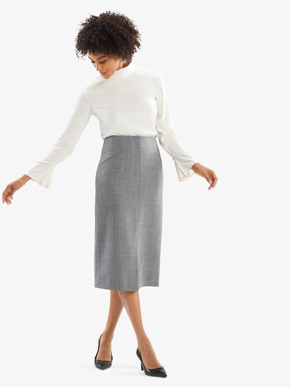 M.M.LaFleur The Surrey Skirt in Sharkskin Pencil Midi Skirt